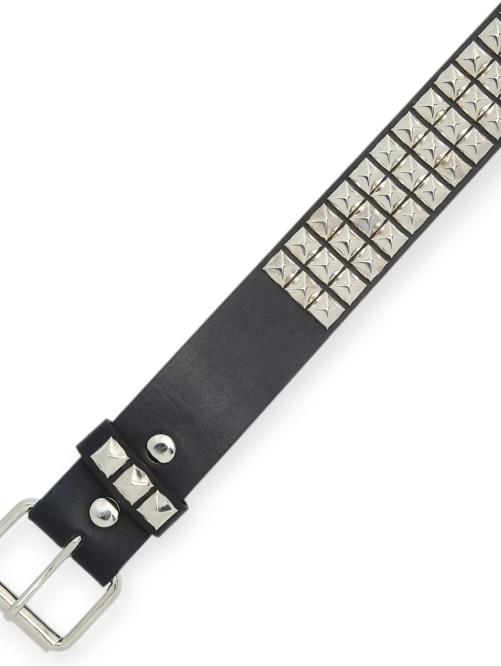 Black Studded Leather Belt with Silver Pyramid Studs - Picture 2 of 6